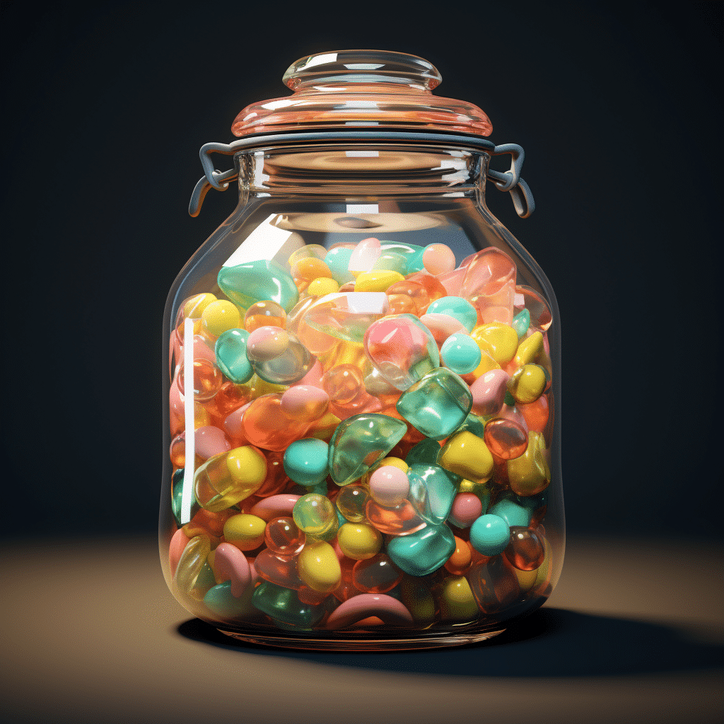 a jar filled with pebbles
